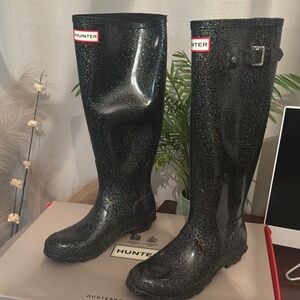 Hunter Black Glitter Rain Boots